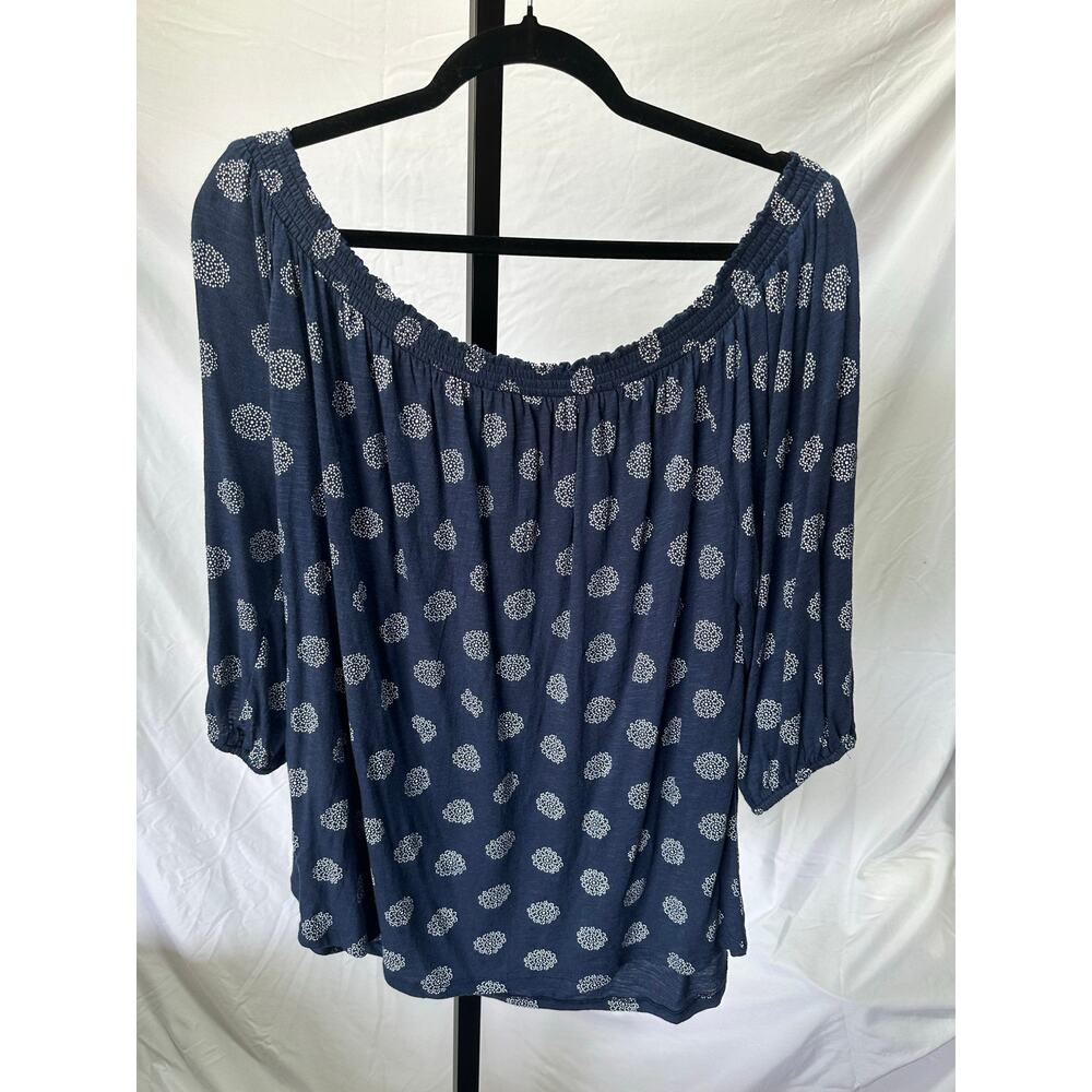 Lucky Brand Navy Blouse Sz XL/1X Off Shoulder | Prairie Festival Western Vibe - Picture 5 of 7